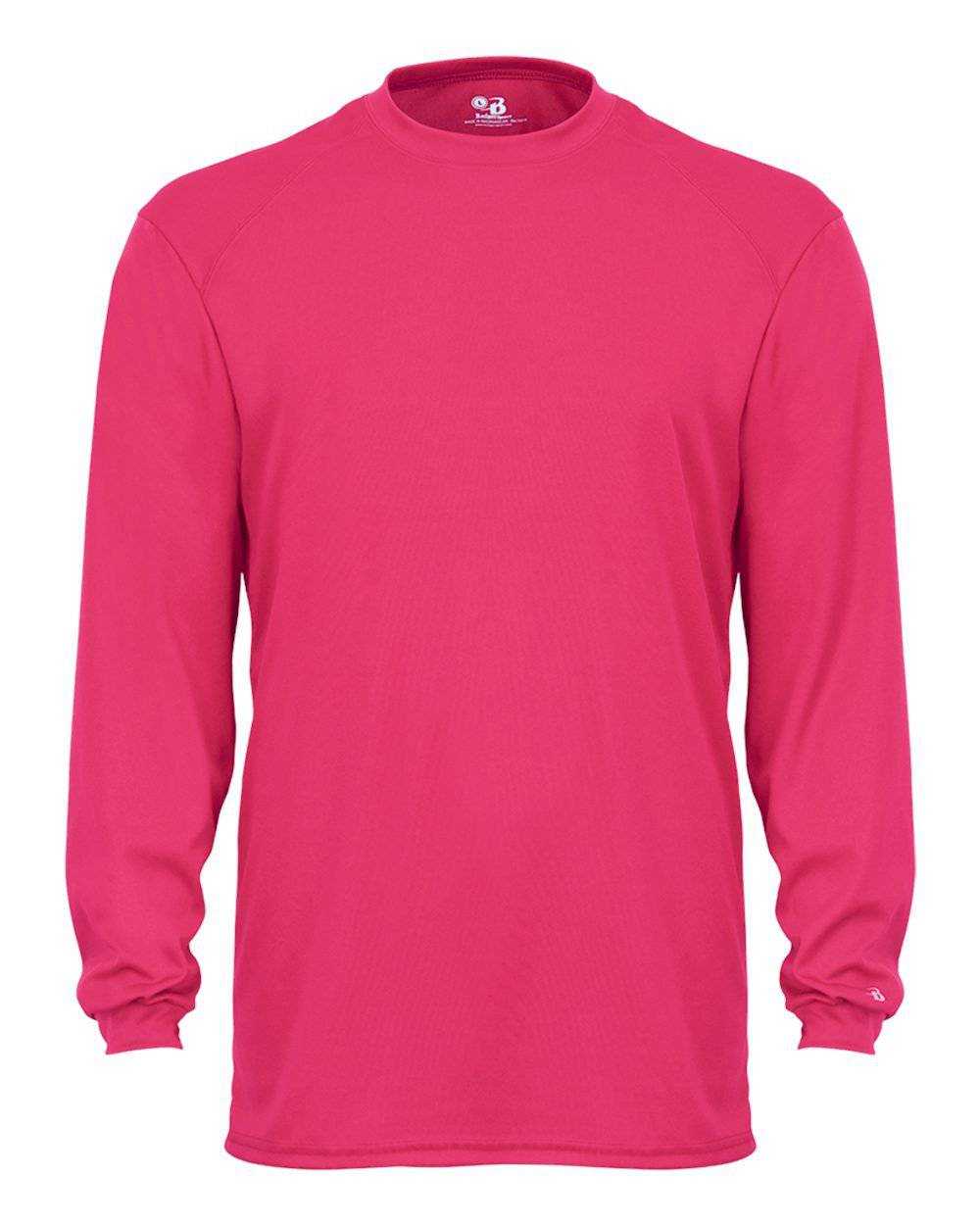 Badger Sport 4104 B-Core Long Sleeve Tee - Hot Pink - HIT a Double - 1