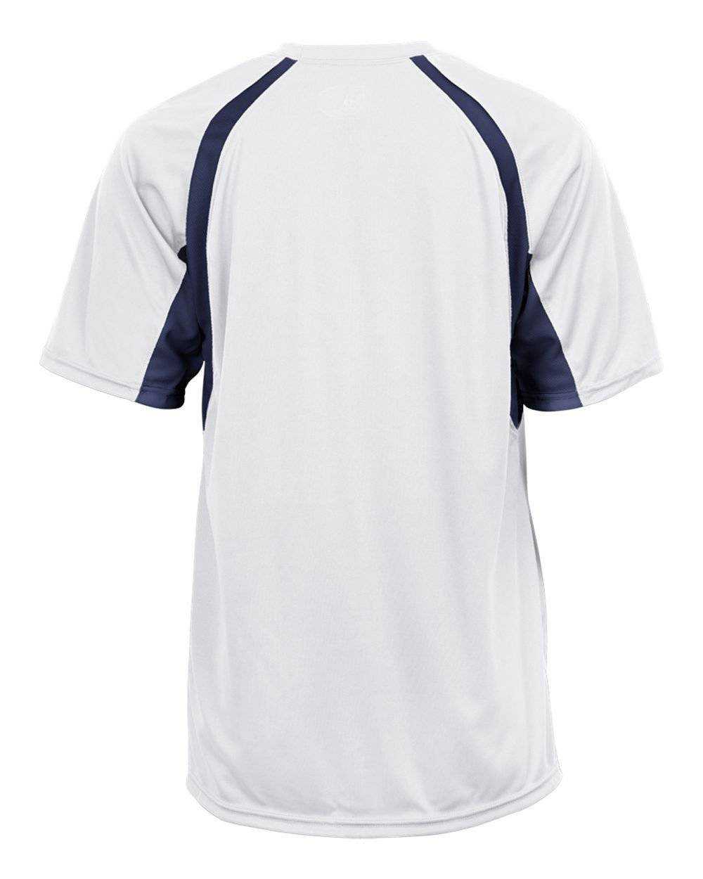Badger Sport 4144 Adult Hook Tee - White Navy - HIT a Double - 3