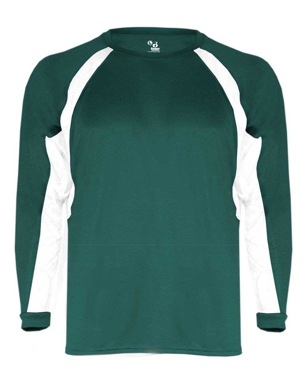 Badger Sport 4154 Hook Long Sleeve Tee - Forest White - HIT a Double - 1