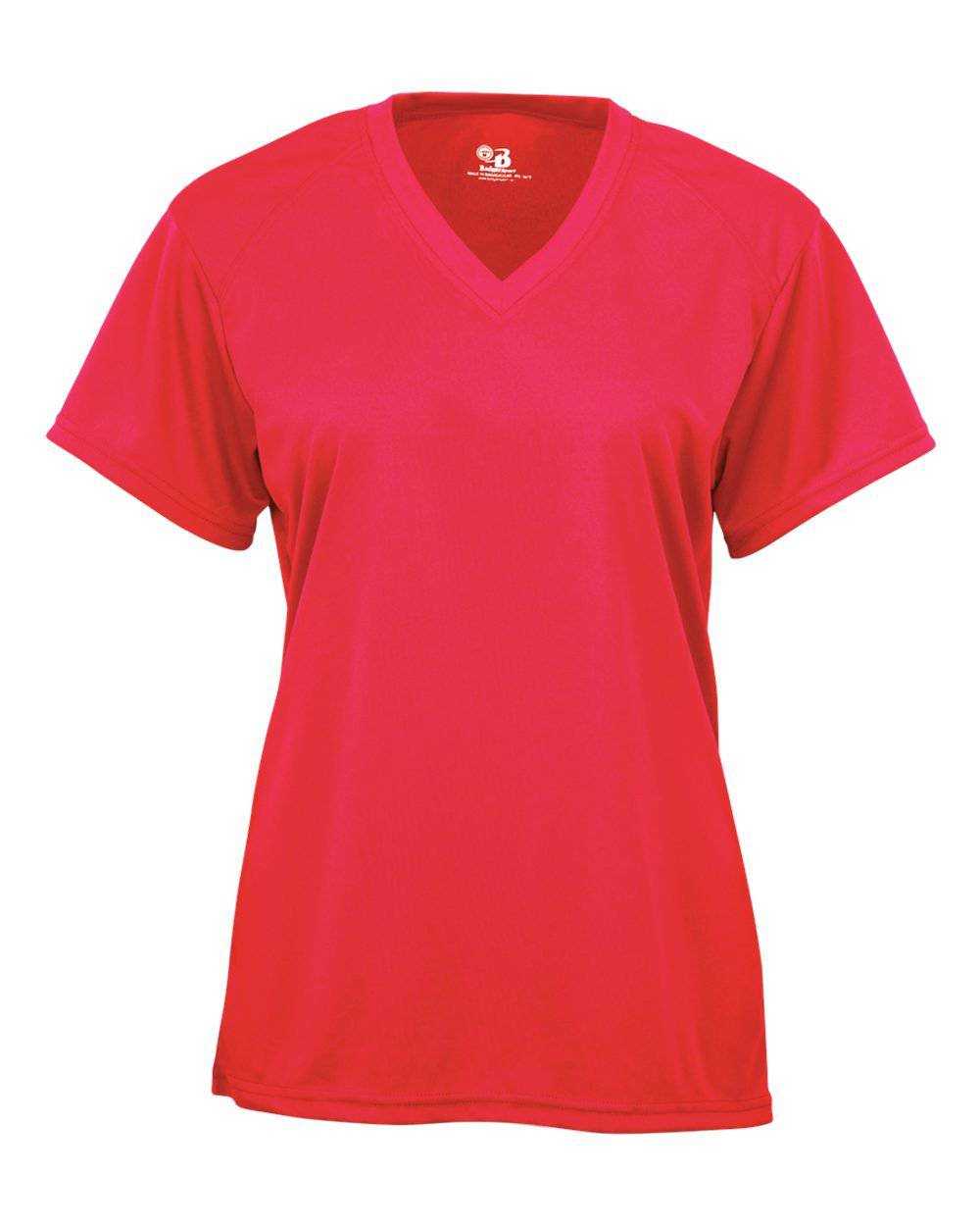 Badger Sport 4162 B-Core Ladies S/S V-Neck Tee - Hot Coral - HIT a Double - 1