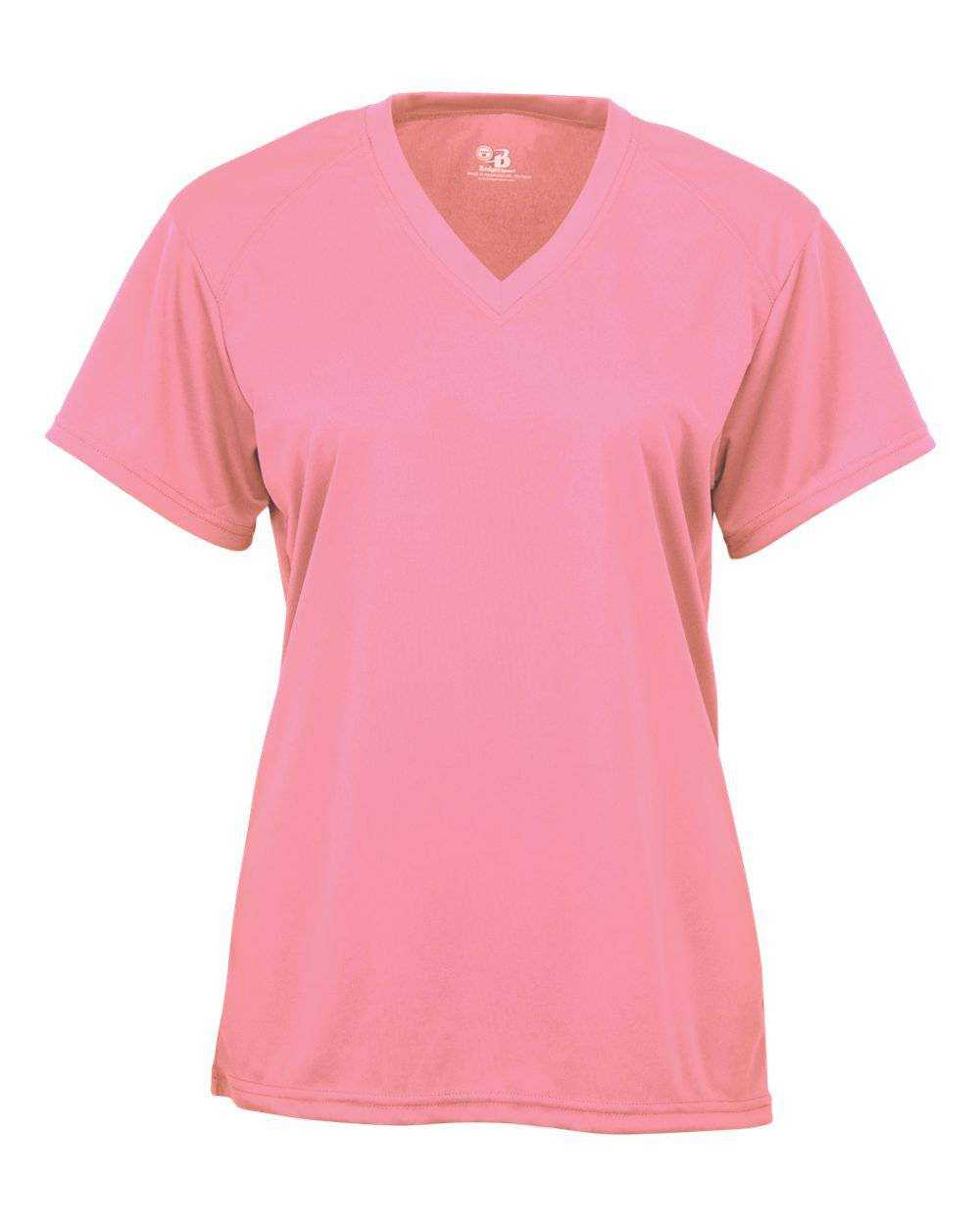 Badger Sport 4162 B-Core Ladies S/S V-Neck Tee - Pink - HIT a Double - 1