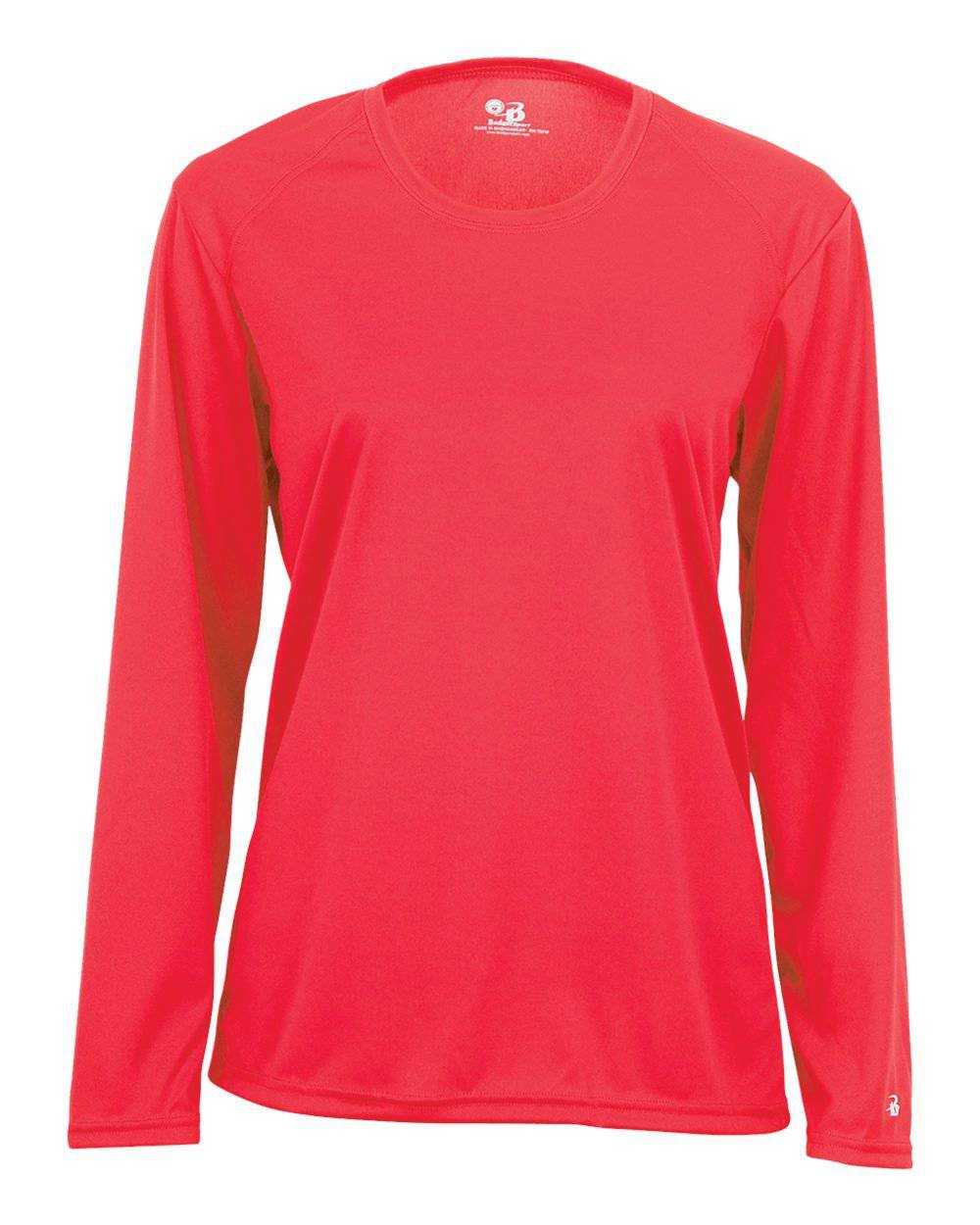 Badger Sport 4164 Ladies B-Core Long Sleeve Tee - Hot Coral - HIT a Double - 1