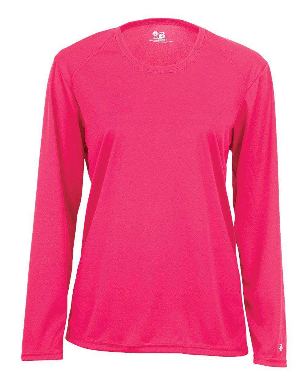 Badger Sport 4164 Ladies B-Core Long Sleeve Tee - Hot Pink - HIT a Double - 1