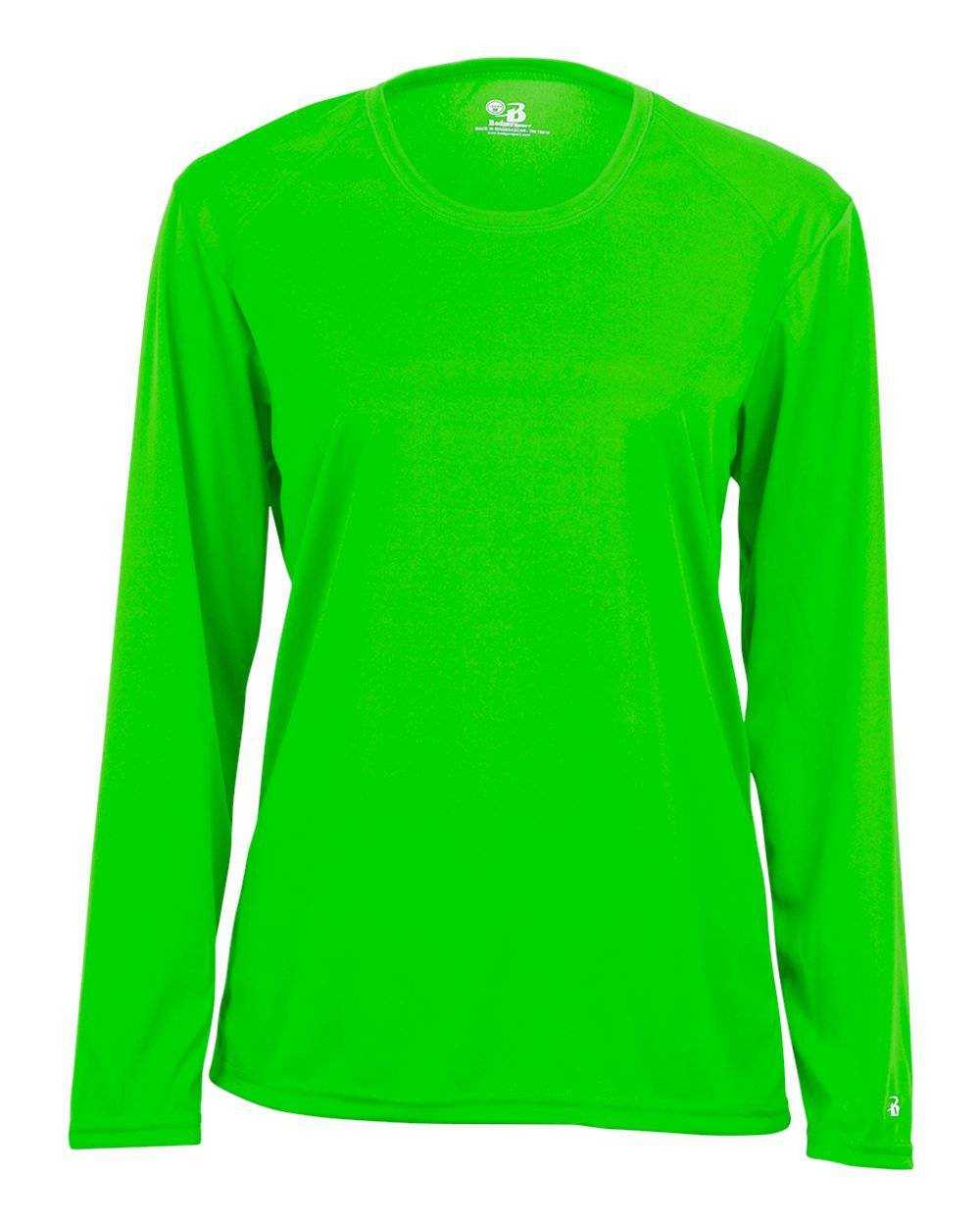 Badger Sport 4164 Ladies B-Core Long Sleeve Tee - Lime - HIT a Double - 1