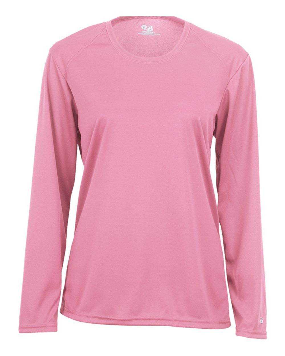 Badger Sport 4164 Ladies B-Core Long Sleeve Tee - Pink - HIT a Double - 1
