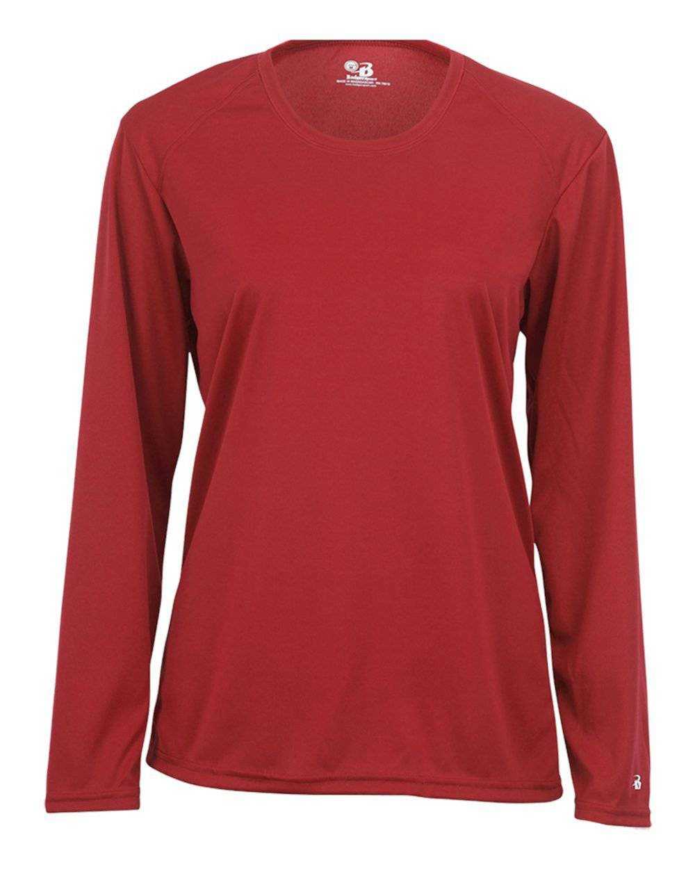 Badger Sport 4164 Ladies B-Core Long Sleeve Tee - Red - HIT a Double - 1