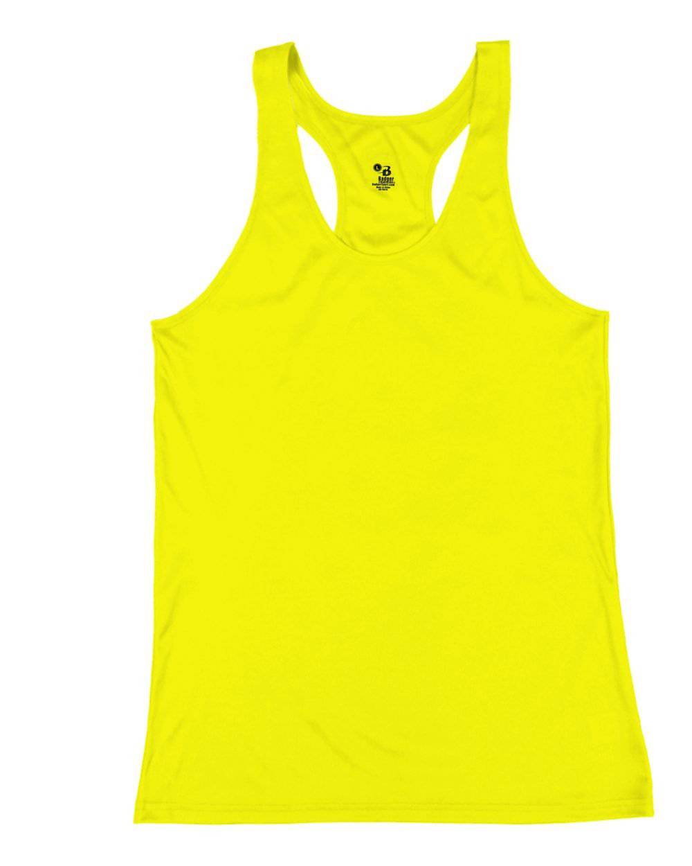 Badger Sport 4166 Ladies Racerback Tank - Safety Yellow Green - HIT a Double - 1