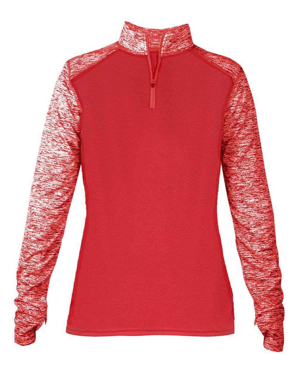 Badger Sport 4198 Sport Blend Ladies 1/4 Zip - Red Red Blend - HIT a Double - 1