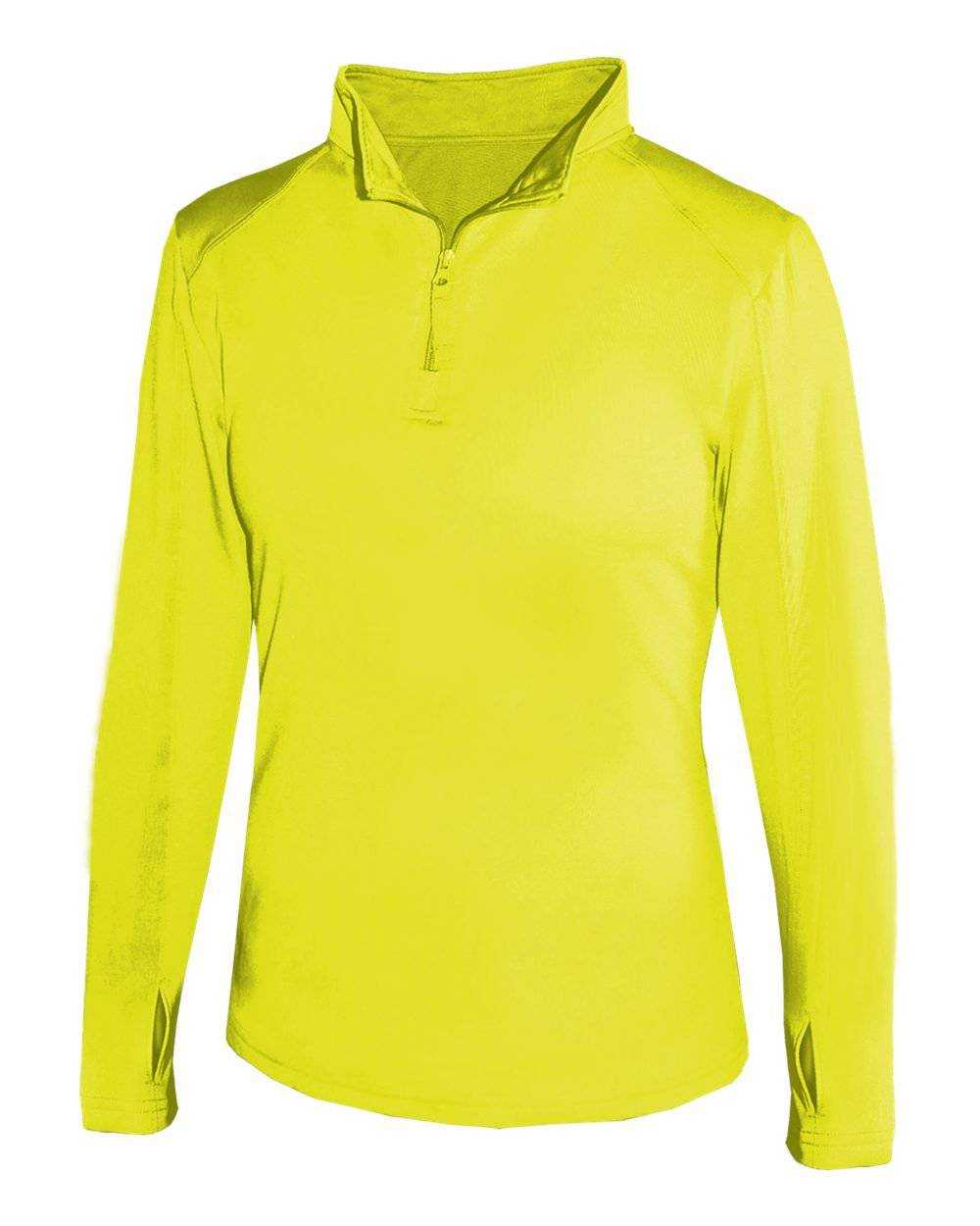 Badger Sport 4286 1/4 Zip Ladies Lightweight Pullover - Safety Yellow Green - HIT a Double - 1