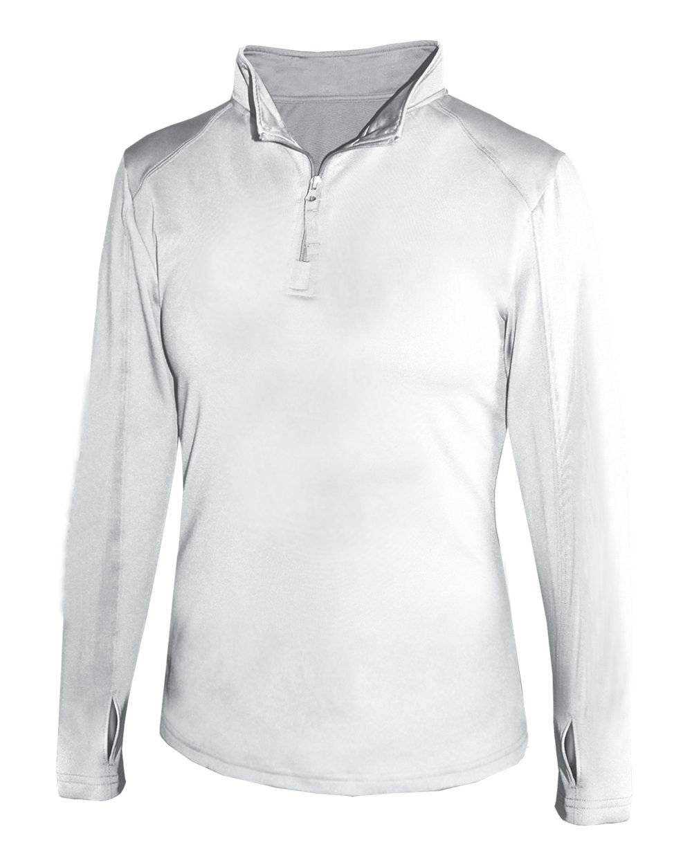 Badger Sport 4286 1/4 Zip Ladies Lightweight Pullover - White - HIT a Double - 1