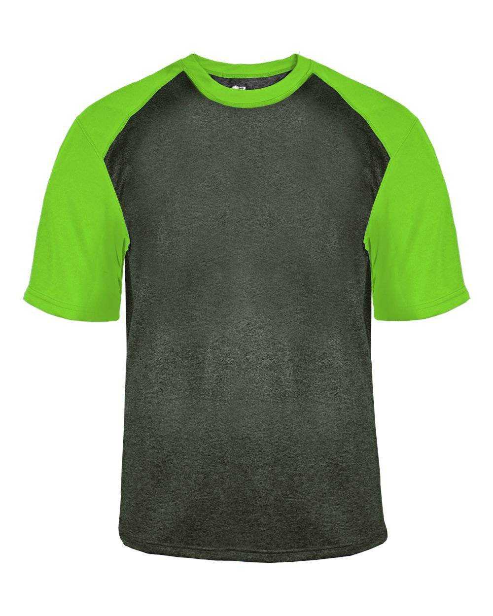 Badger Sport 4341 Sport Heather Tee - Carbon Heather Lime - HIT a Double - 1