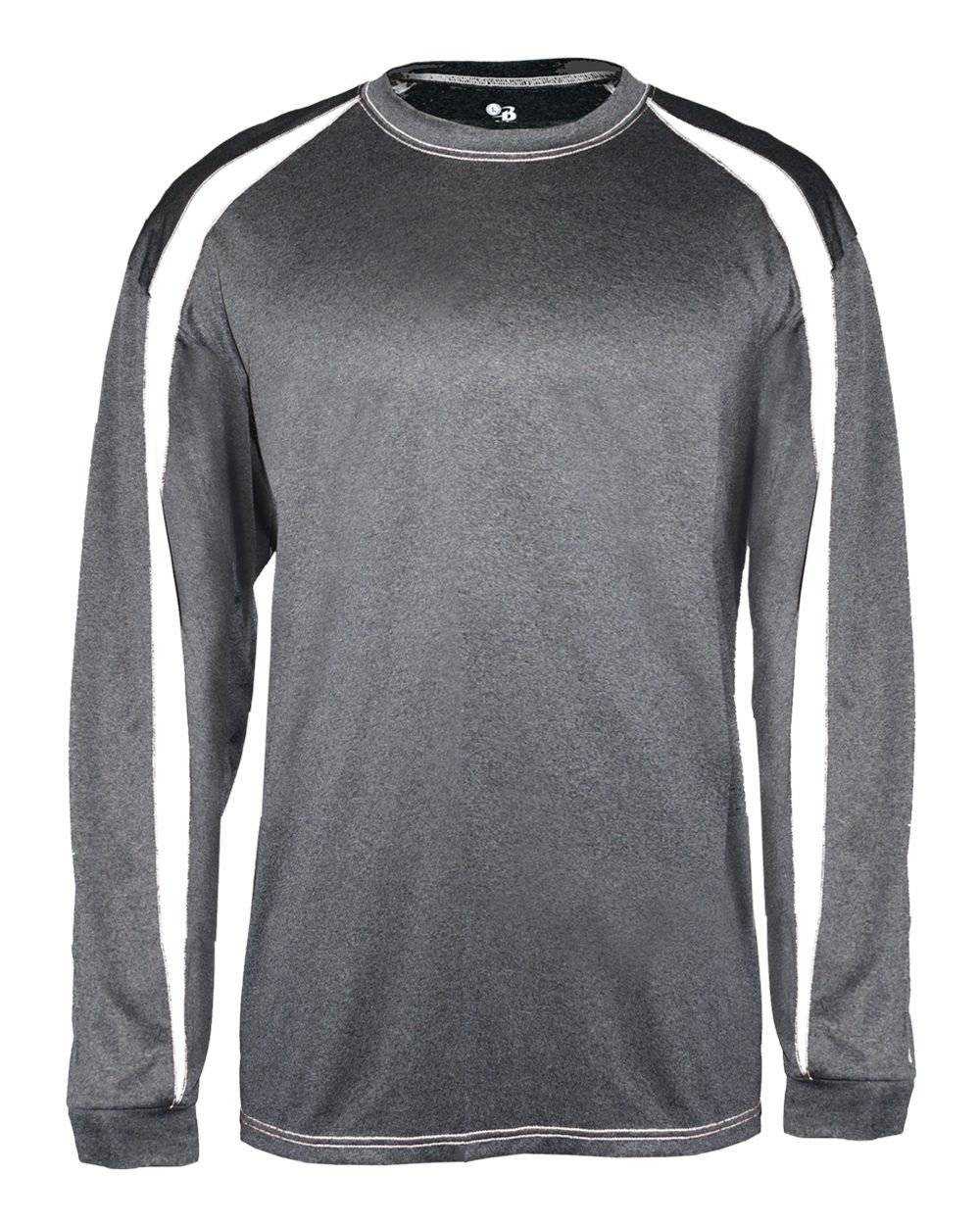Badger Sport 4350 Fusion Long Sleeve Tee - Dark Gray White - HIT a Double - 1