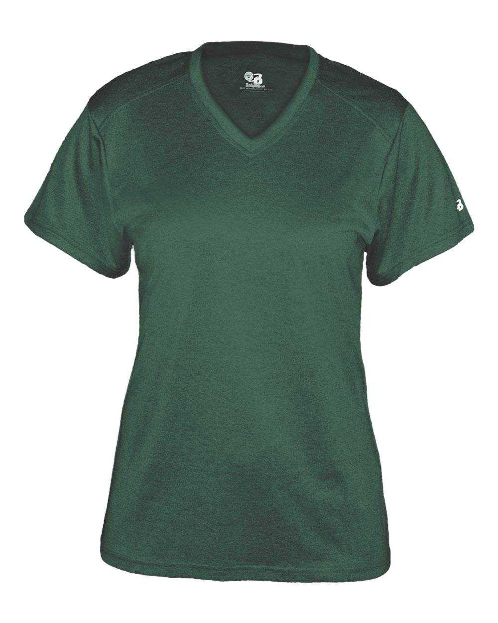 Badger Sport 4362 Pro Heather Ladies V-Neck Tee - Forest - HIT a Double - 1