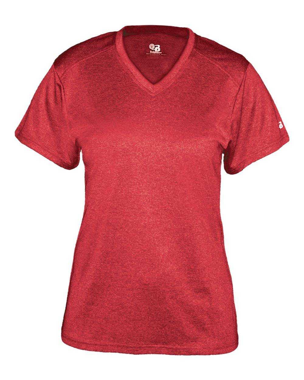 Badger Sport 4362 Pro Heather Ladies V-Neck Tee - Red - HIT a Double - 1