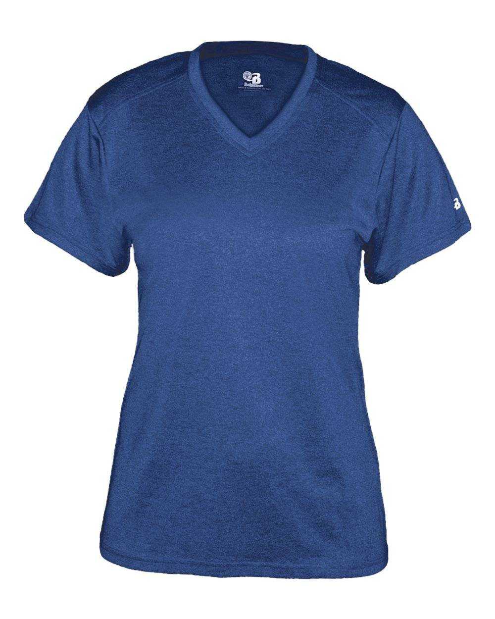 Badger Sport 4362 Pro Heather Ladies V-Neck Tee - Royal - HIT a Double - 1