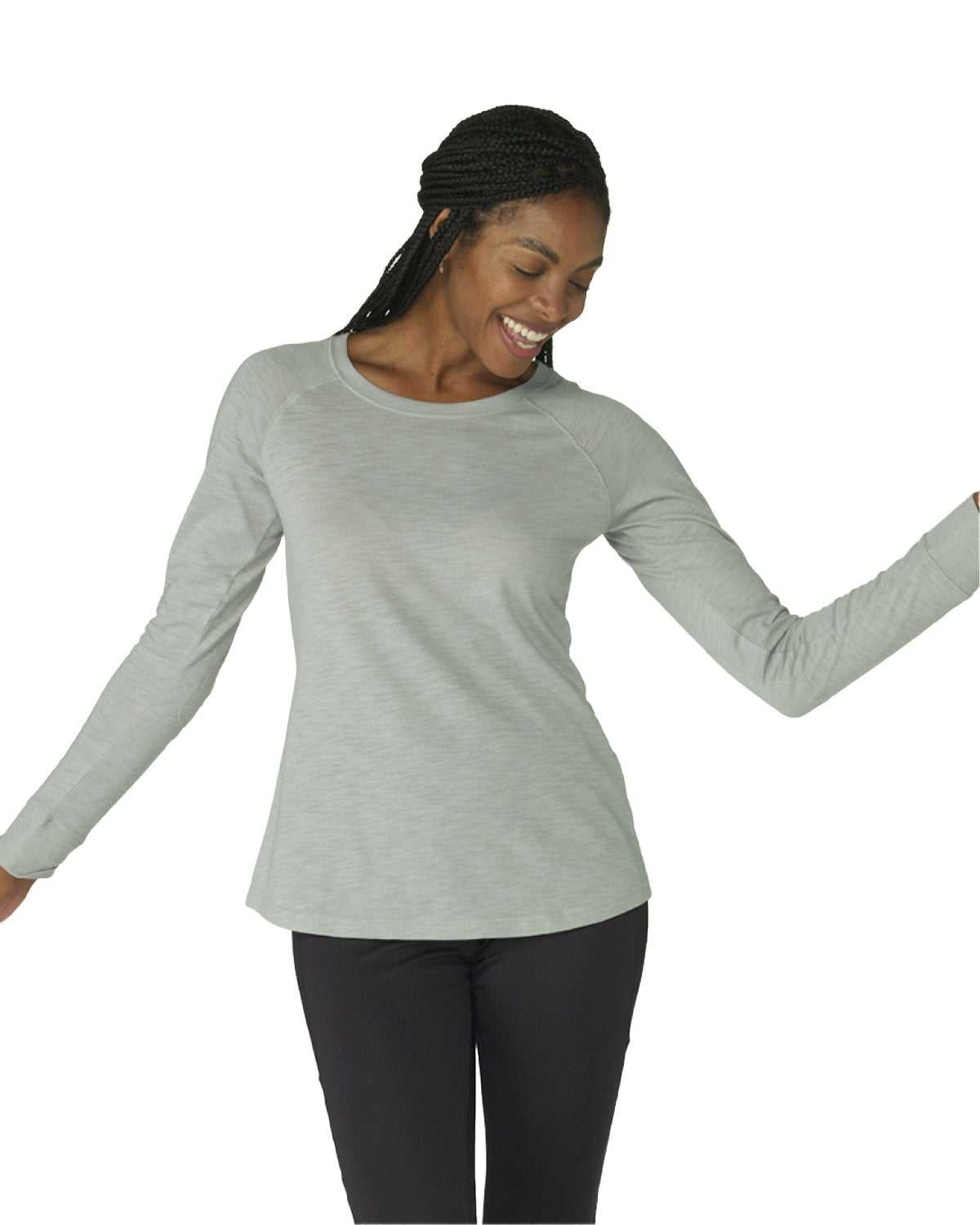 Boxercraft BW3166 Women&#39;s Solid Preppy Patch Long Sleeve T-Shirt - Oxford Heather - HIT a Double - 1