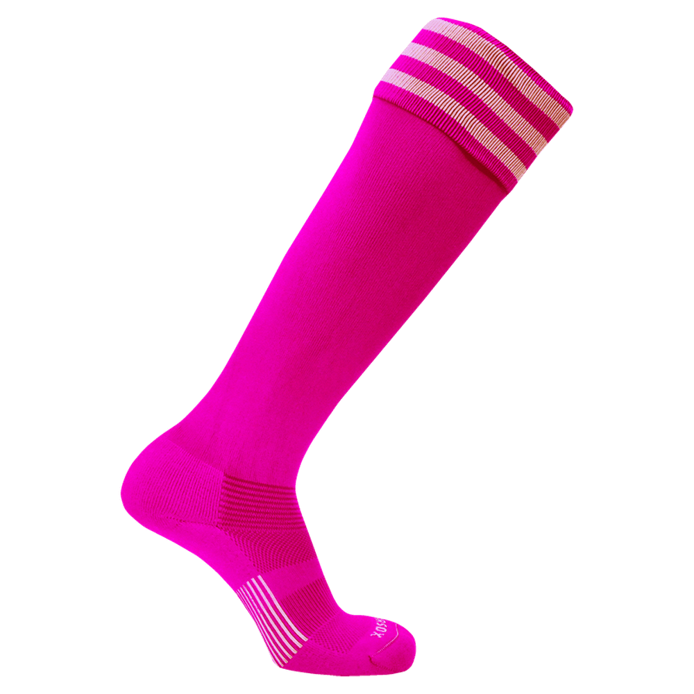 Pearsox Euro 3-Stripe Knee High Socks - Neon Pink 3 White Stripes - HIT a Double