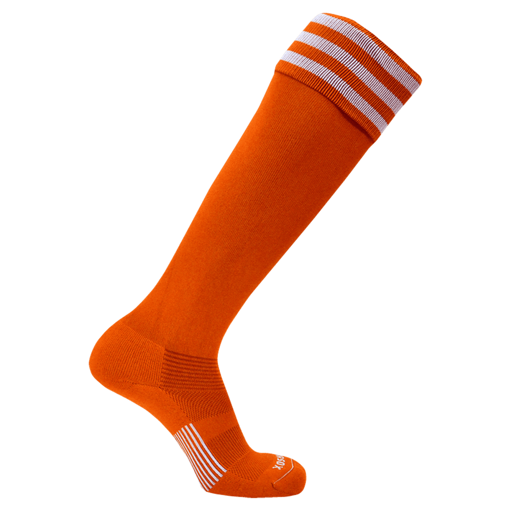 Pearsox Euro 3-Stripe Knee High Socks - Orange 3 White Stripes - HIT a Double