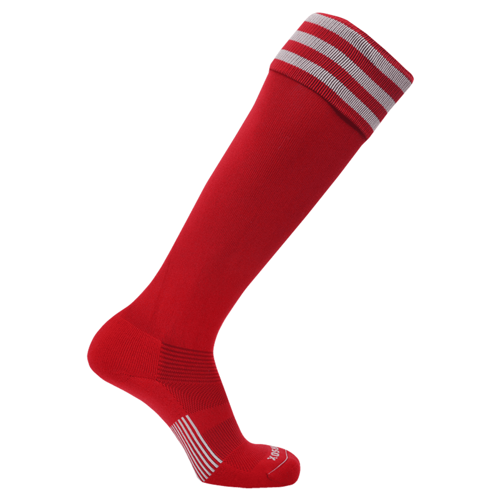 Pearsox Euro 3-Stripe Knee High Socks - Scarlet 3 White Stripes - HIT a Double