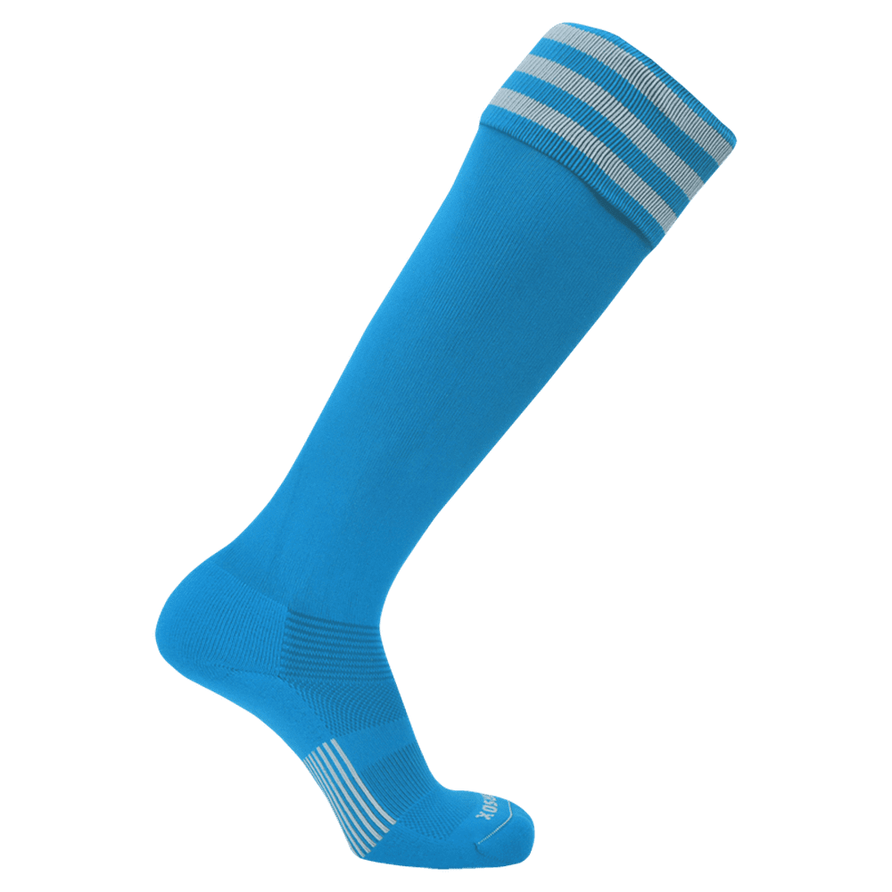 Pearsox Euro 3-Stripe Knee High Socks - Sky 3 White Stripes - HIT a Double