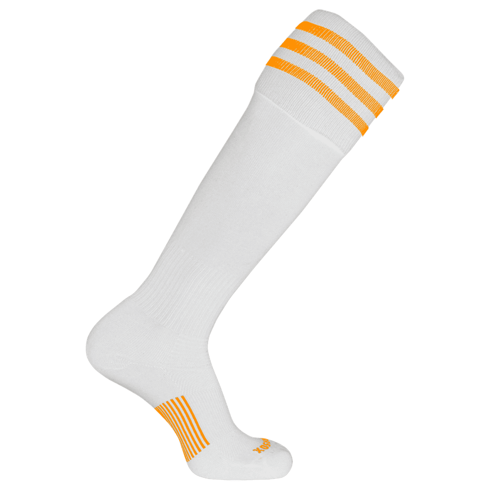 Pearsox Euro 3-Stripe Knee High Socks - White 3 Gold Stripes - HIT a Double