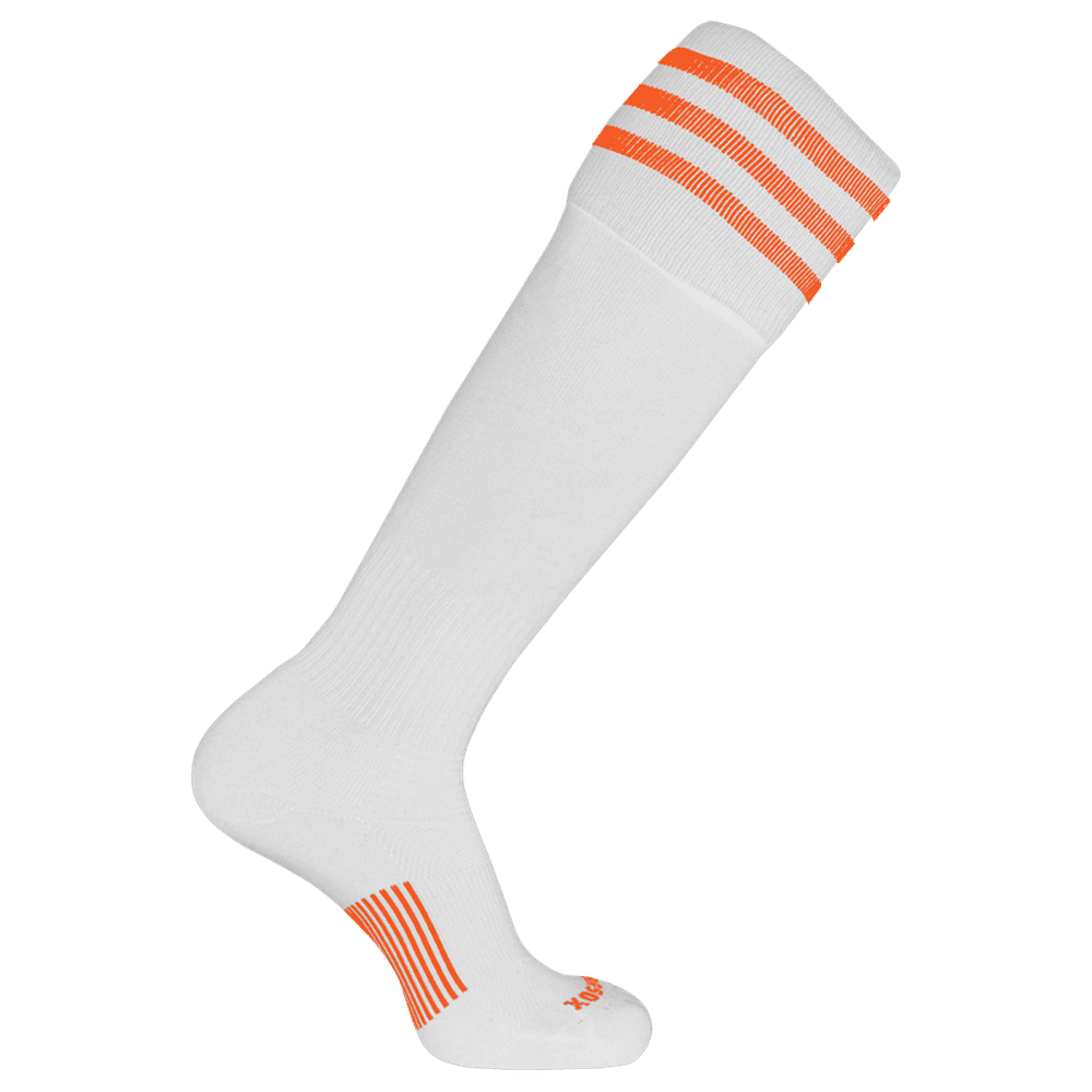 Pearsox Euro 3-Stripe Knee High Socks - White 3 Orange Stripes - HIT a Double