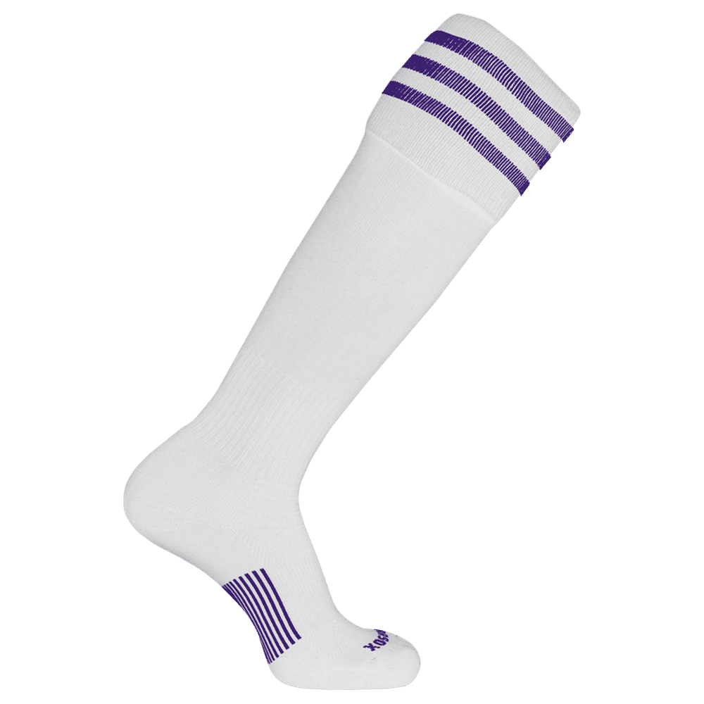 Pearsox Euro 3-Stripe Knee High Socks - White 3 Purple Stripes - HIT a Double