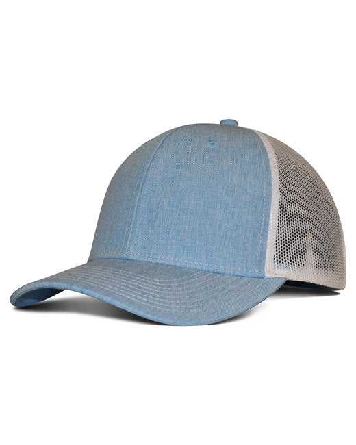 Fahrenheit F211 Heathered Cotton Polyester Trucker Cap - Sky Blue Hth Wh - HIT a Double