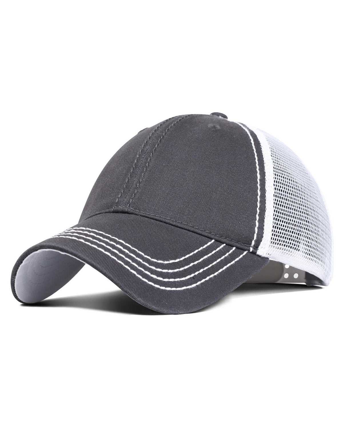 Fahrenheit F787 Garment Washed Cotton Mesh Back Cap - Charcoal White - HIT a Double - 1