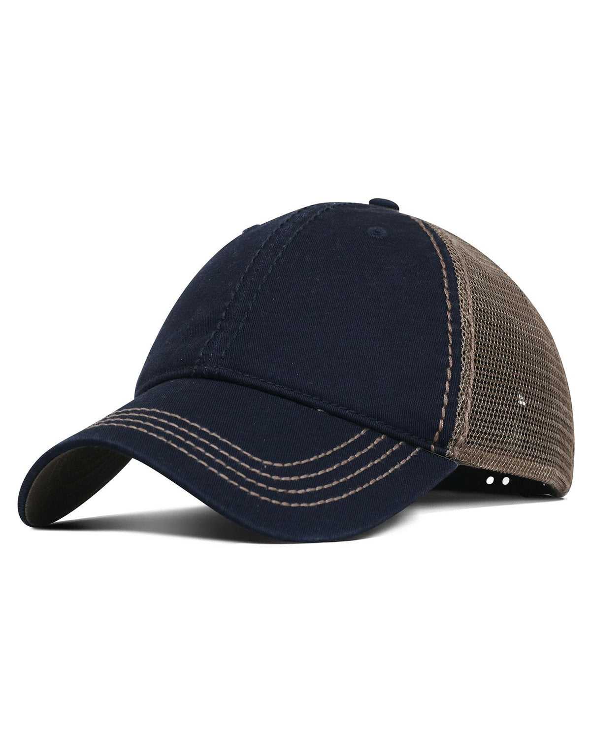 Fahrenheit F787 Garment Washed Cotton Mesh Back Cap - Navy Olive - HIT a Double - 1