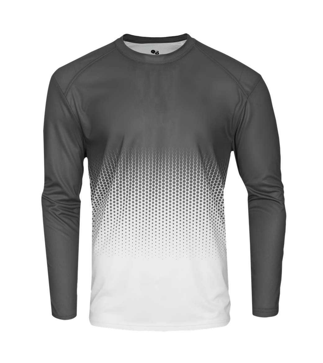 Badger Sport 2224 Hex Youth Long Sleeve Tee - Graphite Hex - HIT a Double - 1