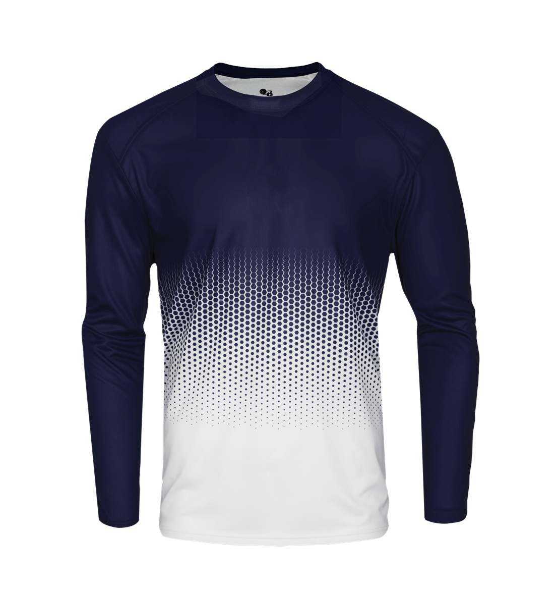 Badger Sport 2224 Hex Youth Long Sleeve Tee - Navy Hex - HIT a Double - 1