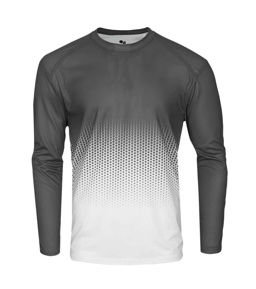 Badger Sport 4224 Hex Long Sleeve Tee - Graphite Hex - HIT a Double - 1