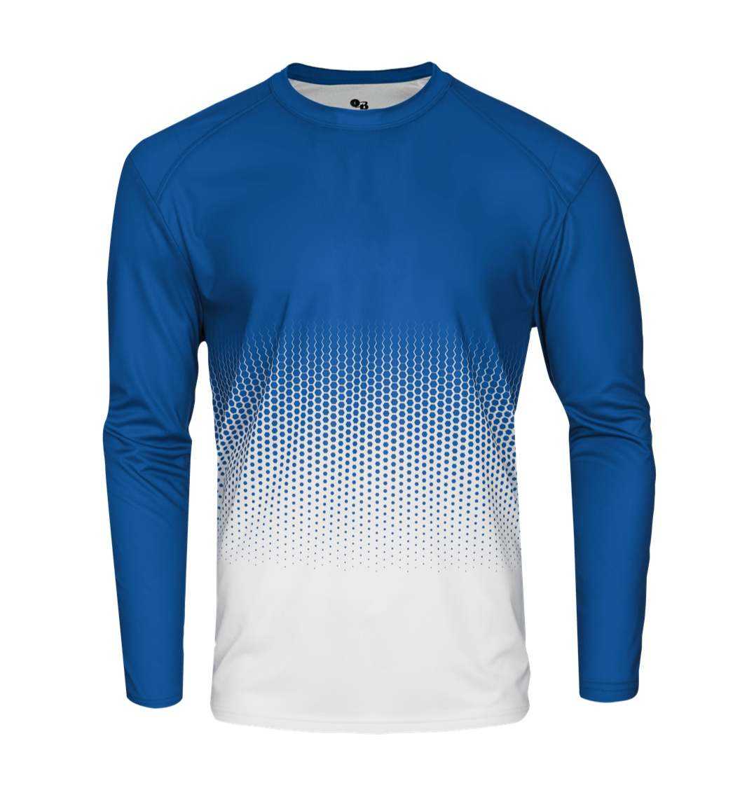 Badger Sport 2224 Hex Youth Long Sleeve Tee - Royal Hex - HIT a Double - 1