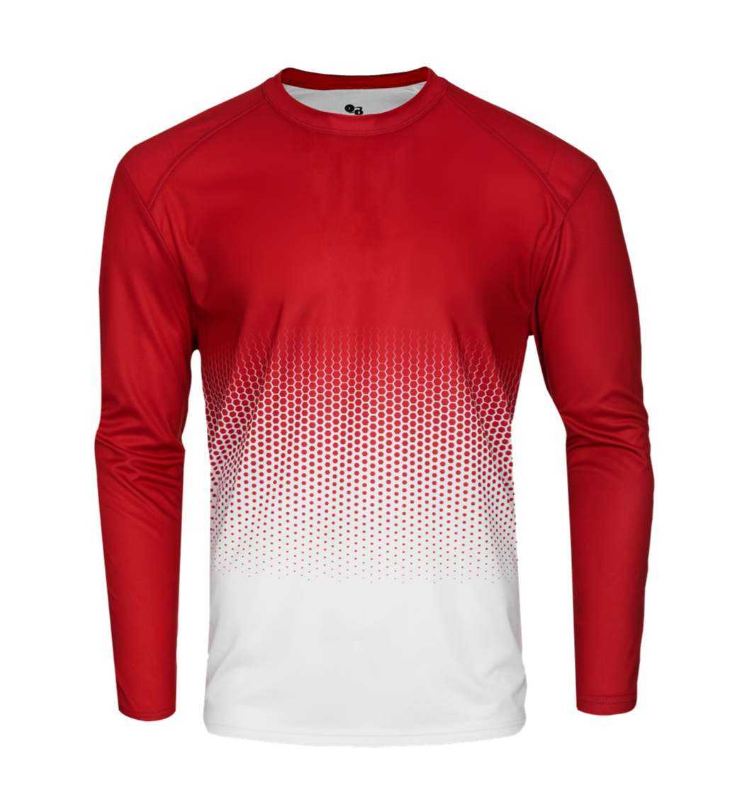 Badger Sport 2224 Hex Youth Long Sleeve Tee - Red Hex - HIT a Double - 1