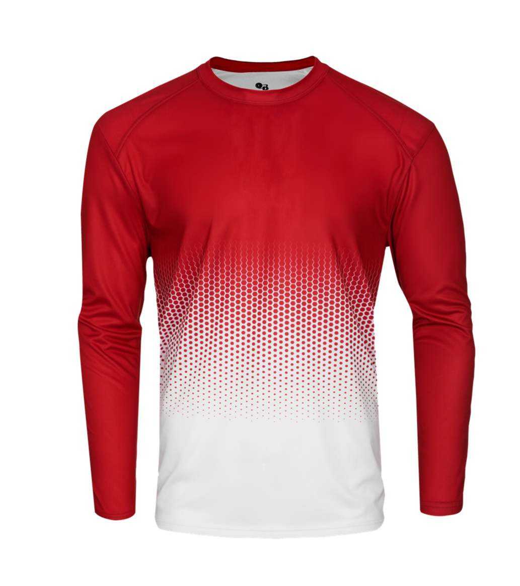 Badger Sport 4224 Hex Long Sleeve Tee - Red Hex - HIT a Double - 1
