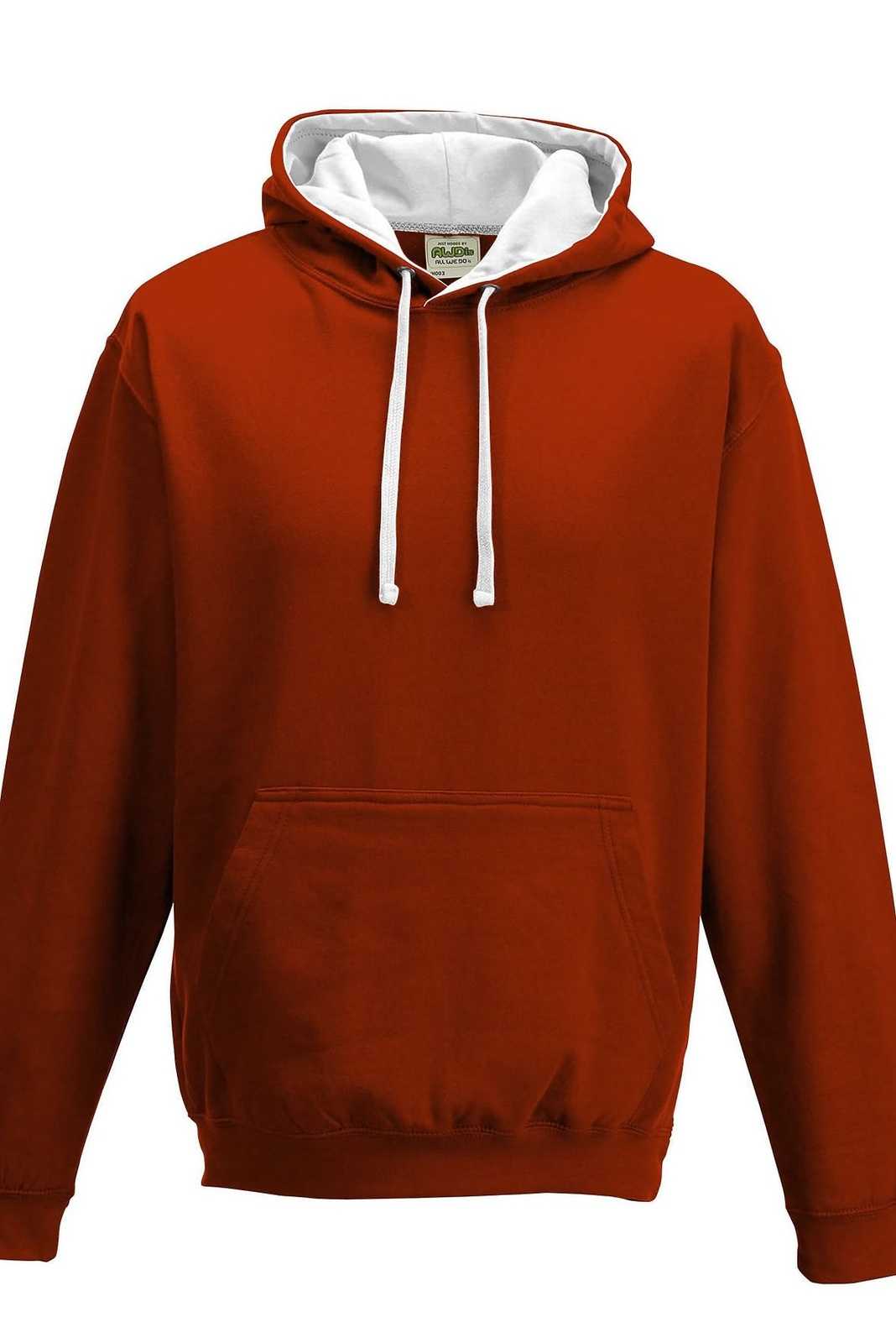 Just Hoods JHA003 Varsity Contrast Hoodie - Fire Red Arctic White - HIT a Double