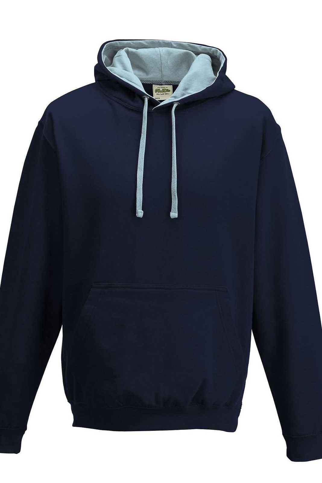 Just Hoods JHA003 Varsity Contrast Hoodie - French Navy Sky Blue - HIT a Double