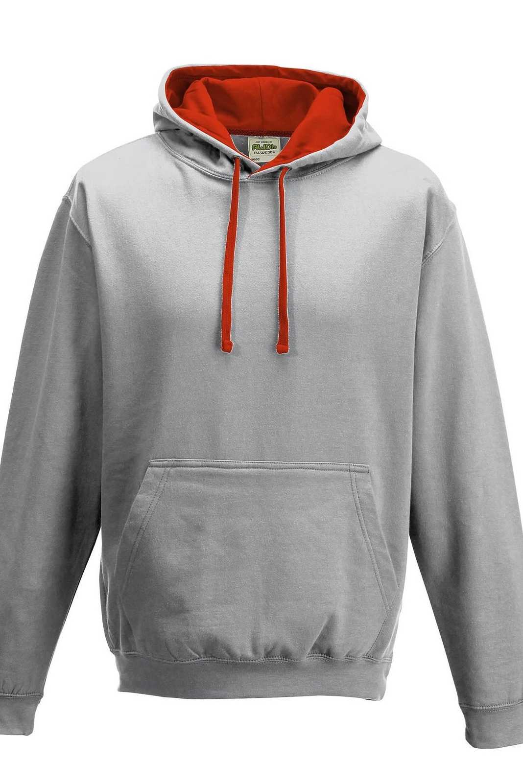 Just Hoods JHA003 Varsity Contrast Hoodie - Heather Gray Fire Red - HIT a Double