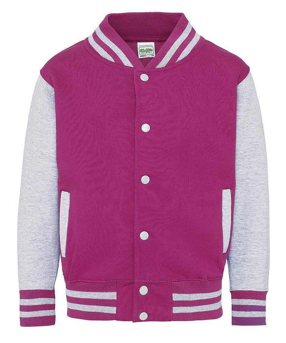 Just Hoods JHA043 Letterman Jacket - Hot Pink Heather Gray - HIT a Double
