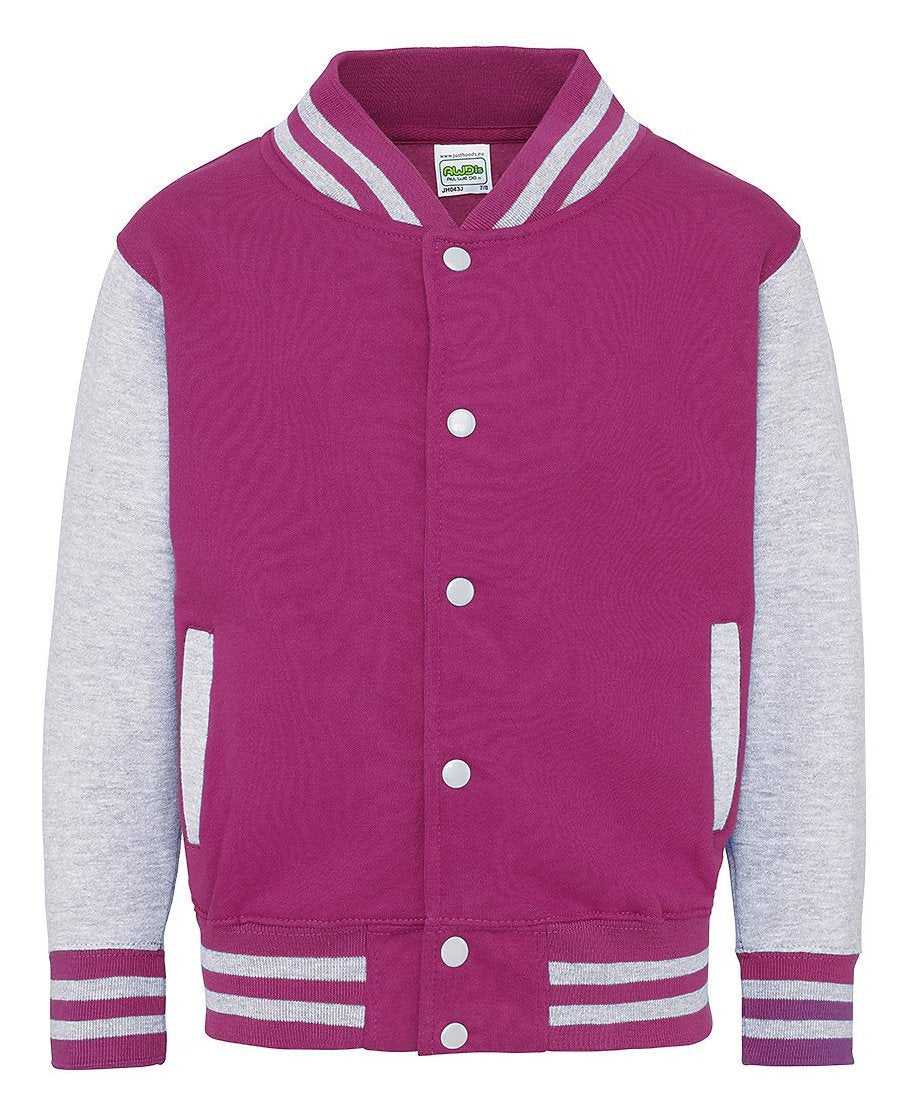 Just Hoods JHY043 Youth Letterman Jacket - Hot Pink Heather Gray - HIT a Double