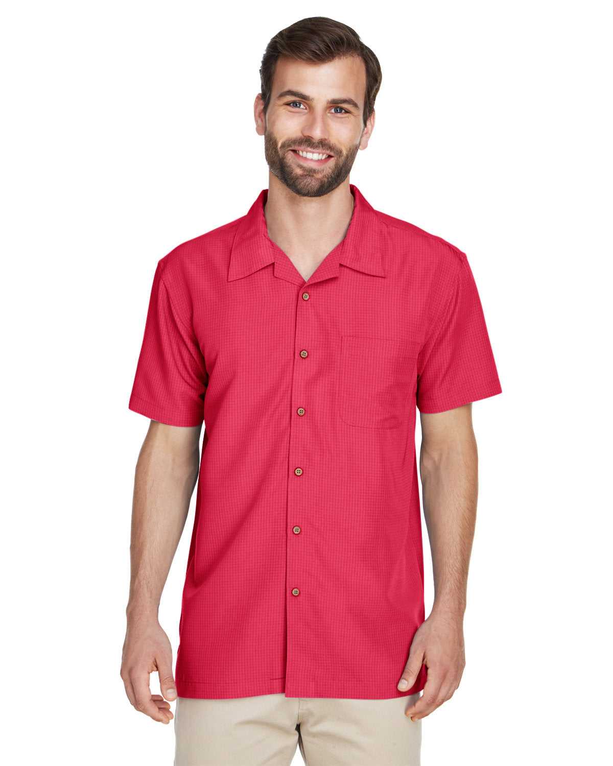Harriton M560 Men's Barbados Textured Camp Shirt - Parrot Red - HIT a Double - 1