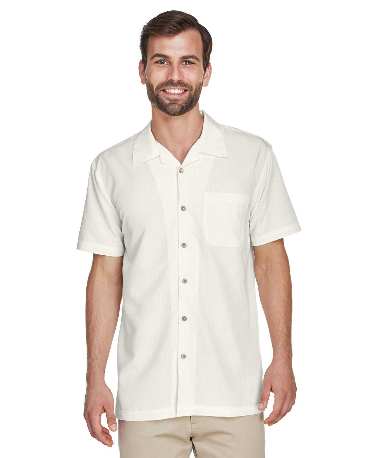 Harriton M560 Men's Barbados Textured Camp Shirt - Creame - HIT a Double - 1