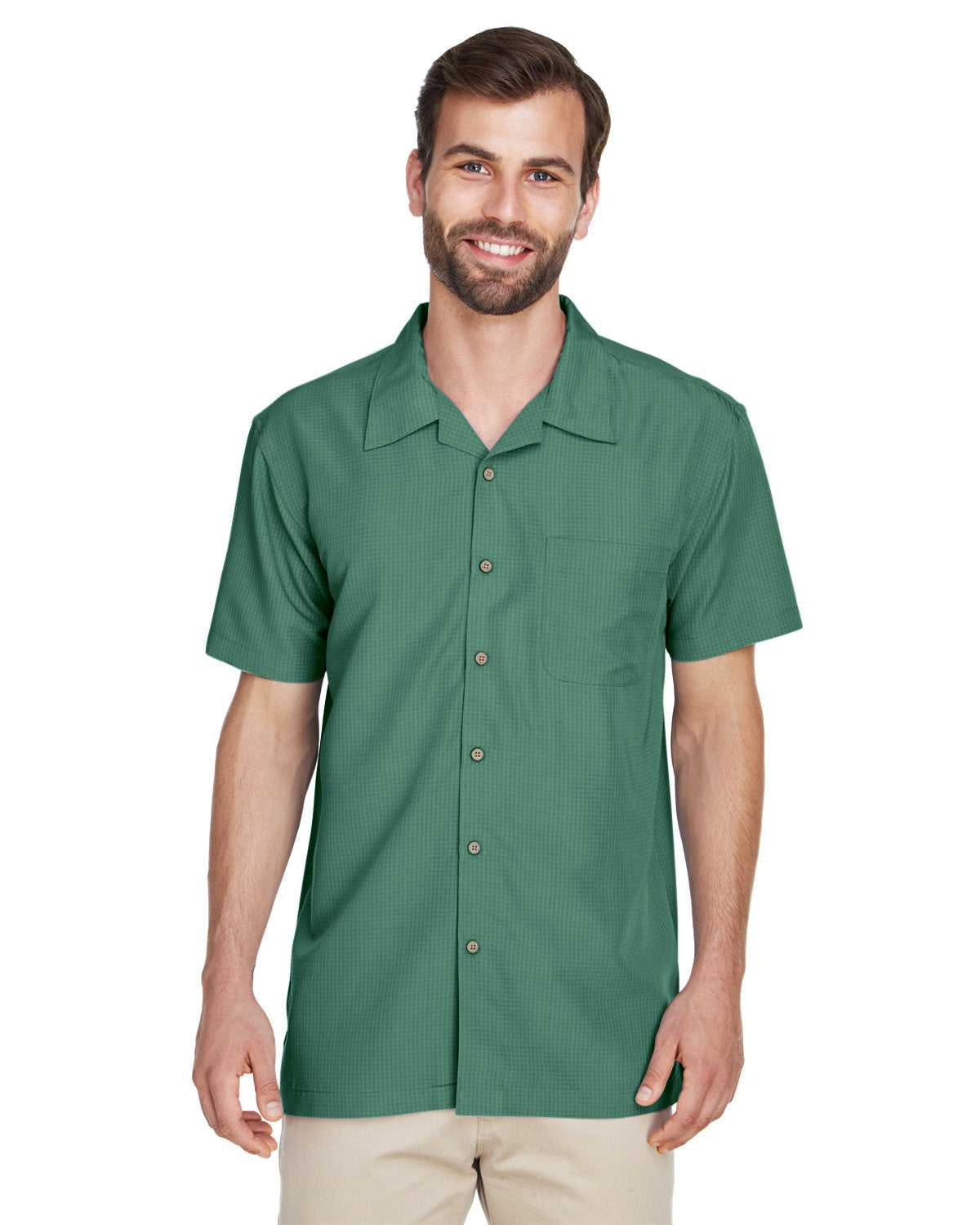 Harriton M560 Men's Barbados Textured Camp Shirt - Palm Green - HIT a Double - 1