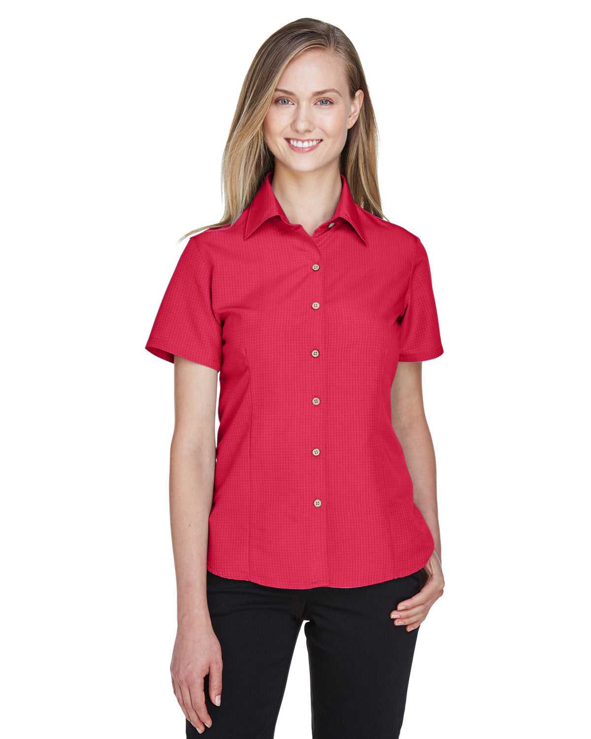 Harriton M560W Ladies&#39; Barbados Textured Camp Shirt - Parrot Red - HIT a Double - 1