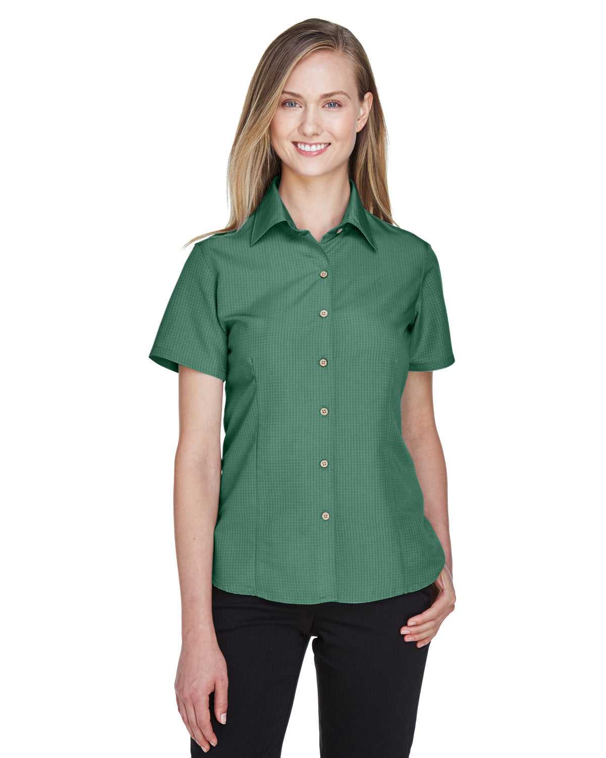 Harriton M560W Ladies&#39; Barbados Textured Camp Shirt - Palm Green - HIT a Double - 1