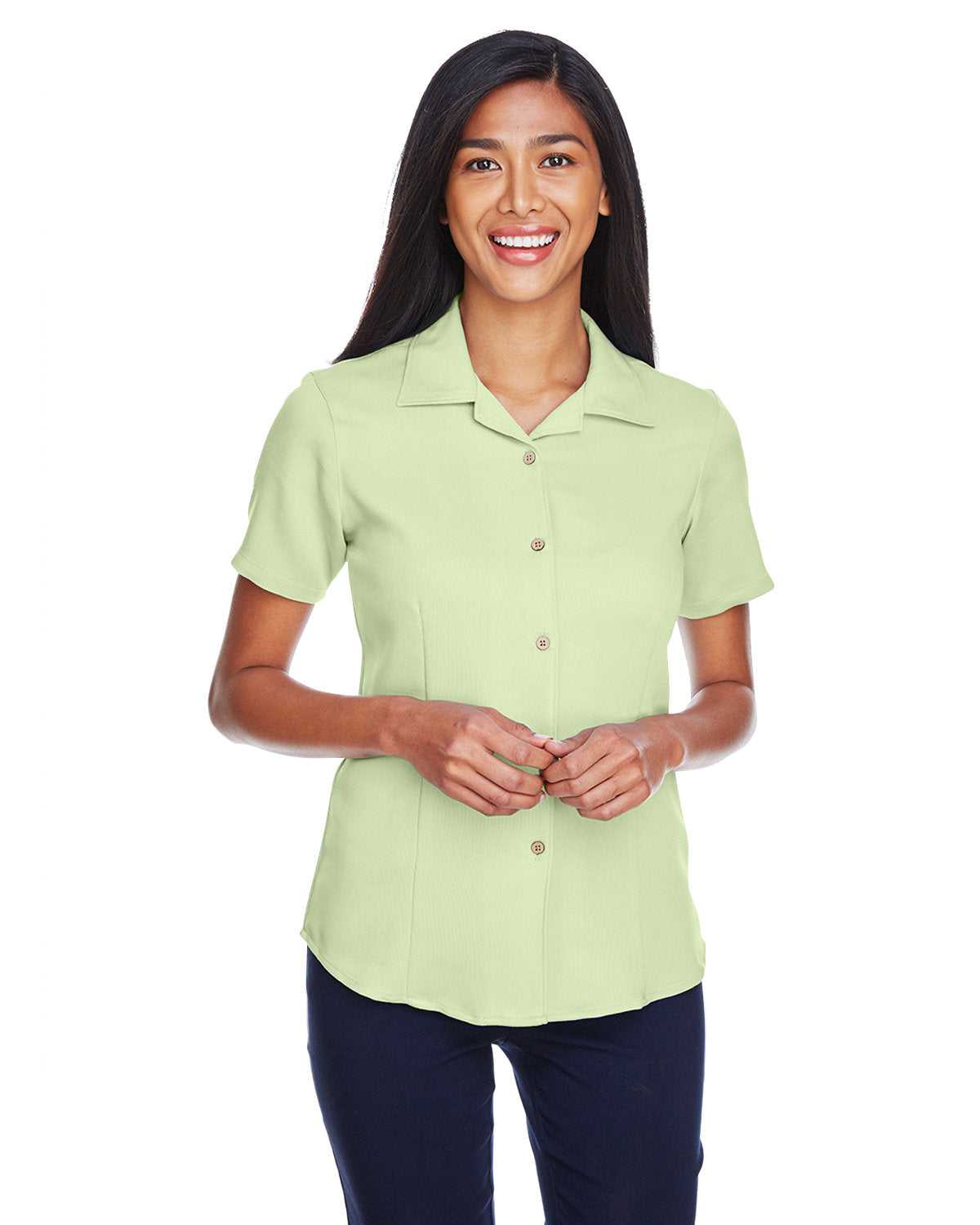 Harriton M570W Ladies' Bahama Cord Camp Shirt - Green Mist - HIT a Double - 1