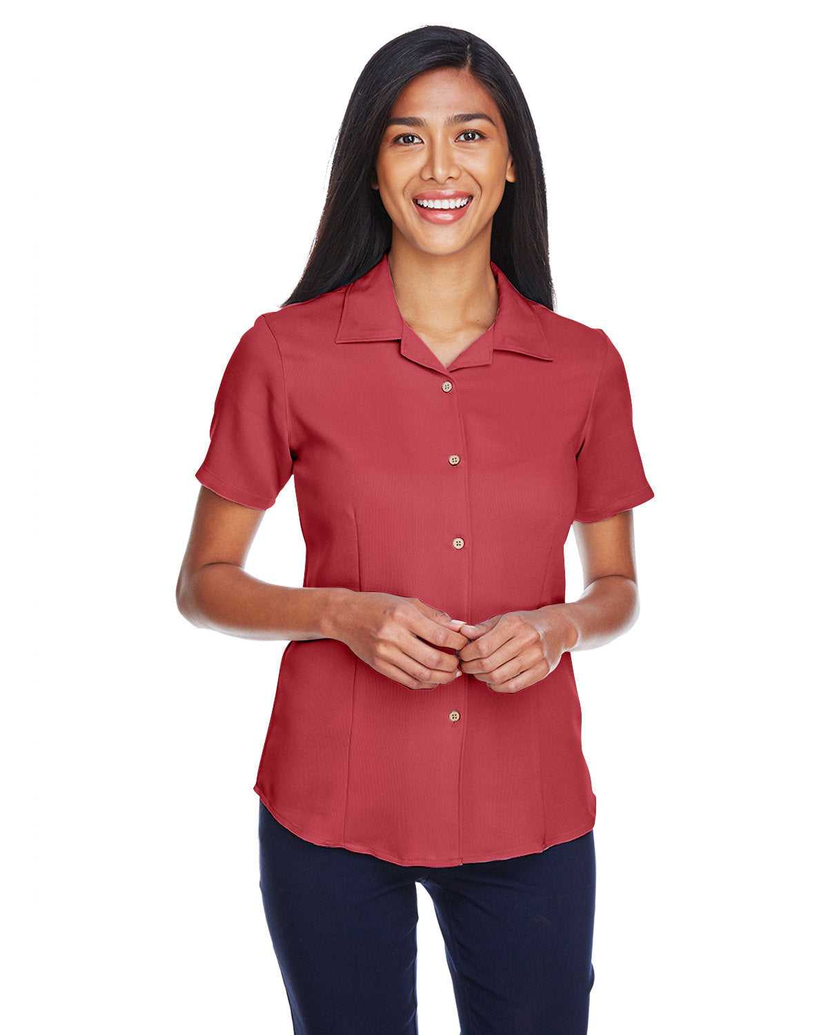 Harriton M570W Ladies' Bahama Cord Camp Shirt - Tile Red - HIT a Double - 1