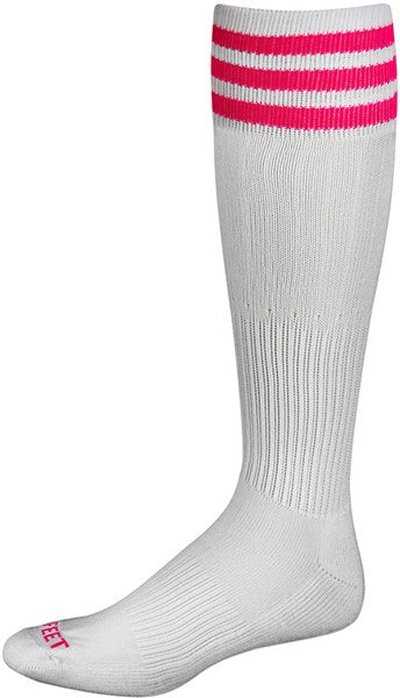 Pro Feet 268 3 Stripe Soccer Socks - White Neon Pink - HIT a Double