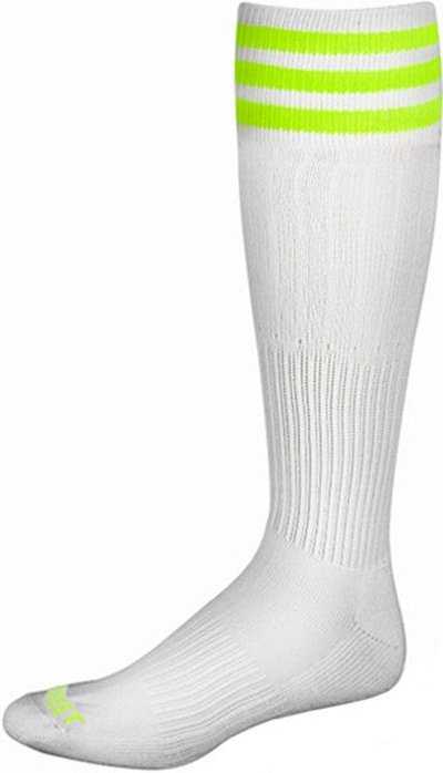 Pro Feet 268 3 Stripe Soccer Socks - White Neon Yellow - HIT a Double